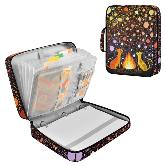 Cute Cats Fire Starry Night Accordion File Organizer Expanding File Folder 3-Ring Binder Bag 500 Sheets A4 Size