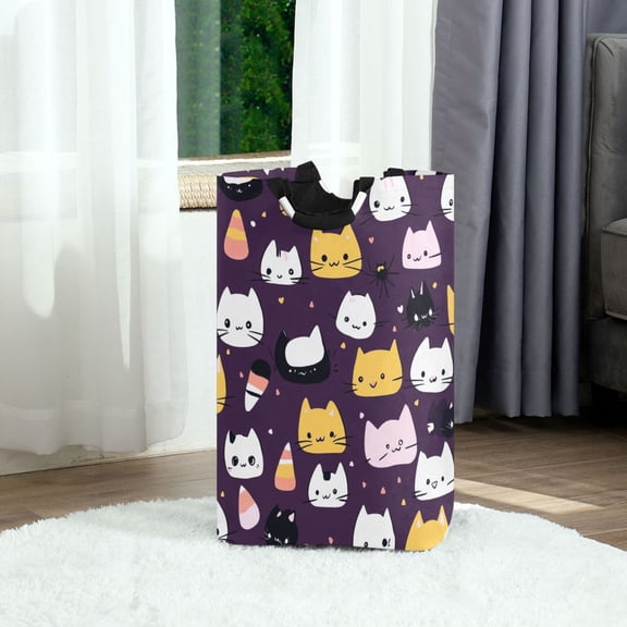Cute Cats Foldable Laundry Hamper 12.6x11x22.7in with Handles for Bathroom Bedroom Storage