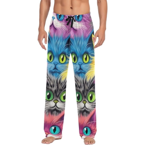 Cute Cats Ghost Pajama Pants Men's Lounge Pants Light with Drawstring and Pockets, Christmas New Year Birthday Valentine's Day Gifts, X-Large