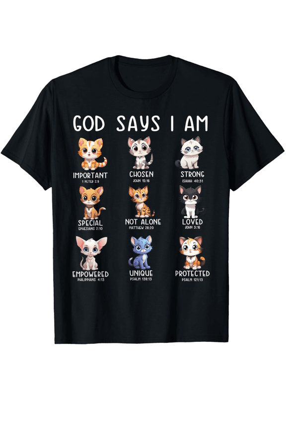 Cute Cats God Say I Am Christian Bible Verse Religious T-Shirt