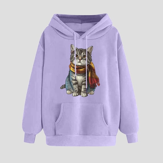 Cute Cats Graphic Oversized Hoodies for Women Drawstring Hooded Sweatshirts with Kangaroo Pocket Kawaii Pullover Casual Tops 2025 Y2K Fall Winter Fashion Outfits