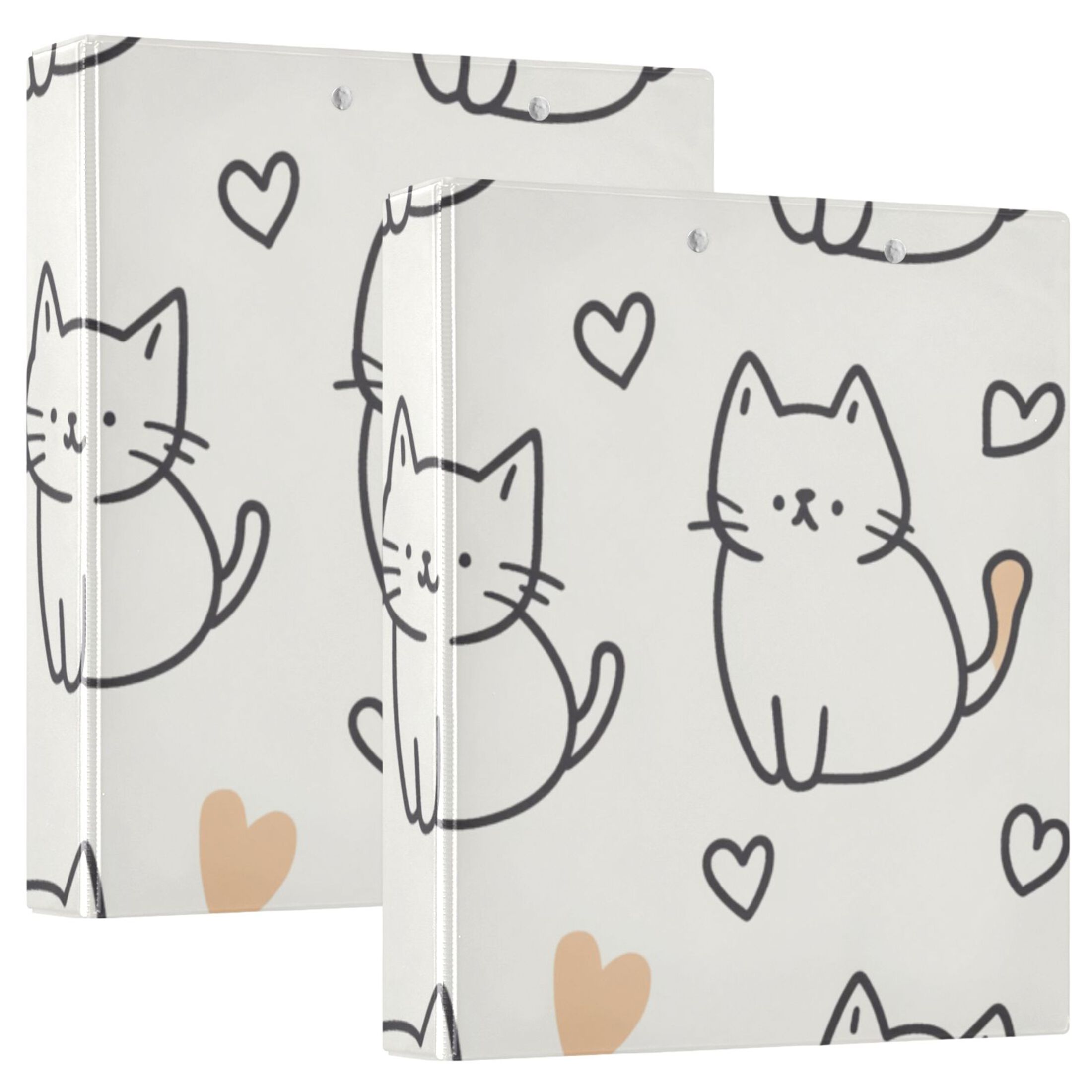 Cute Cats Hearts 3 Ring Binders 1.5 inch Hardcover File Folders with Interior Pockets A4 Size Organizer for School Office Hospital