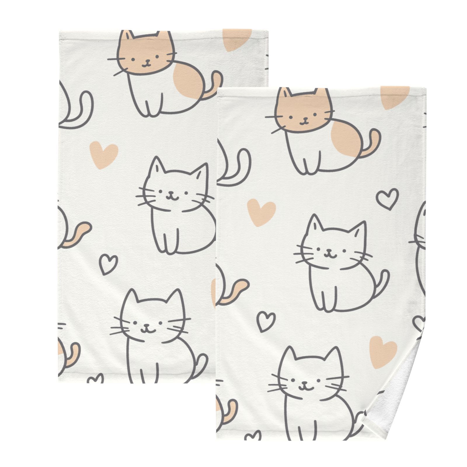 Cute Cats Hearts Hand Towels Cotton Bath Towels Large Face Towels Absorbent for Bathroom 2 Packs