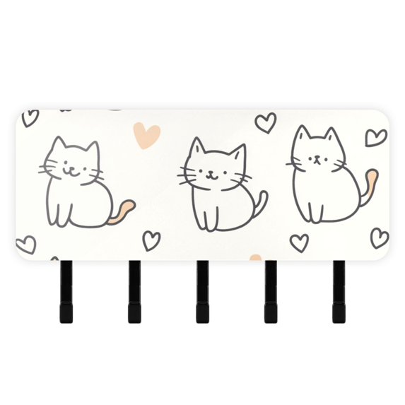 Cute Cats Hearts Key Holder for Wall Mail Holder Organizer with 5 Key Hooks Wall Mount Key Rack with Shelf