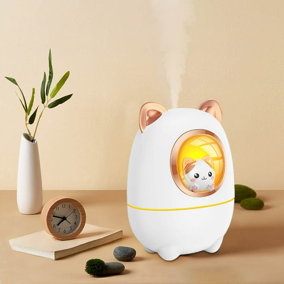 Cute Cats Humidifier - Mini, Portable & Quiet Humidifier with Night Light, 2 Mist Modes (Continuous/Intermittent), ABS Plastic, 114k Atomization, Lightweight for Desk, Home, Office - White & Peach