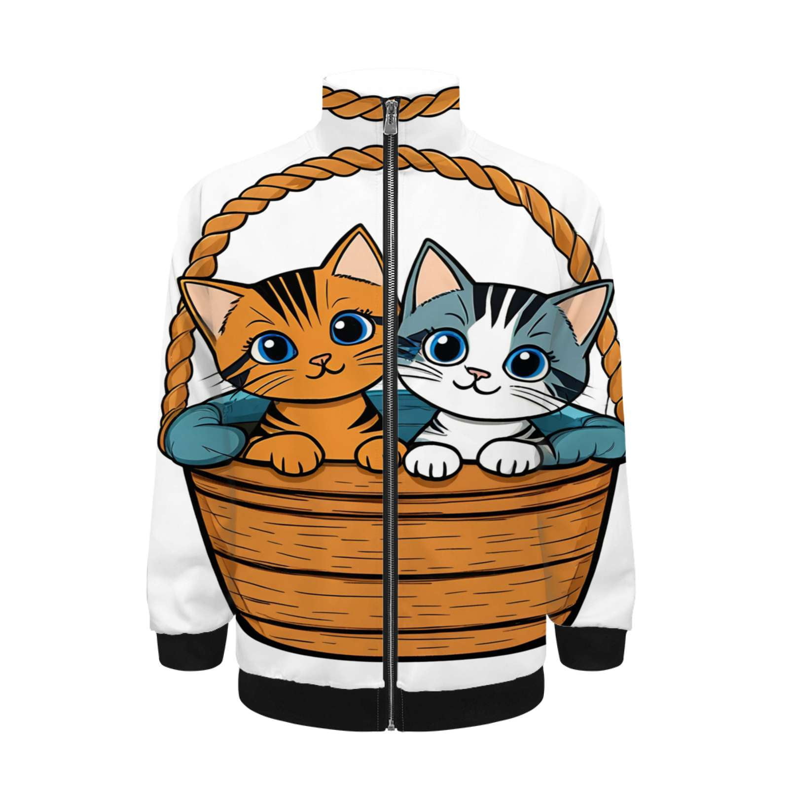 Cute Cats In Basket Jacket Men's Street Cool Long Sleeves Coat ...