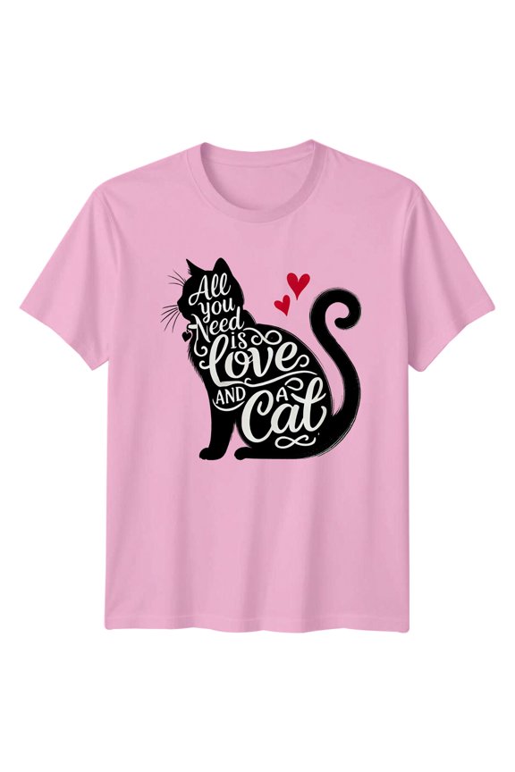 Cute Cats In Space Heart Shape Cartoon Graphic T-Shirt All Size S-5XL