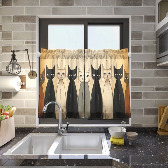 Cute Cats Kitchen Curtains Half Tier Curtain 2 Rod Pockets Bathroom Bedroom Cupborad Living Room 27"x24"