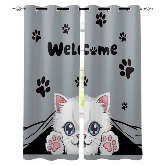 Cute Cats Kitchen Curtains Vintage Cat Claws Pets Cartoon Kitten Grey Cafe Short Curtains for Bathroom Blackout Window Curtain Small Window Treatment Drapes for Bedroom Living Room 27.5"x39"x2
