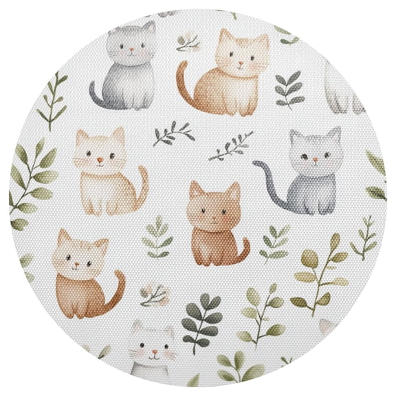 Cute Cats Leaves Watercolor Painting PVC Round Grid Placemat Table Mat 1 Pc 15.4" x 15.4"