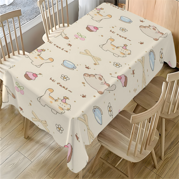 Cute Cats Party Pattern Tablecloth 55x77.1 Inches Soft Polyester Table Cover for Dining Desk Coffee Table Home Party Outdoor Use