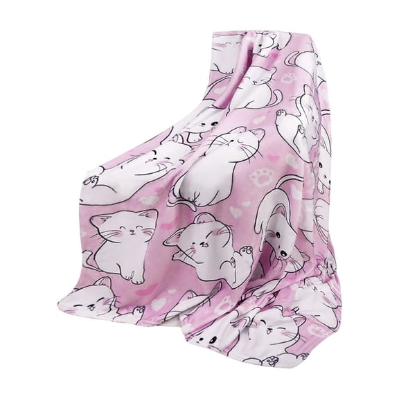 Cute Cats Pattern Blanket 39.37x27.55in Soft Multifunctional Polyester Throw for Sofa Bed Travel Gift Home Decor Pink/Khaki/Blue/Gray
