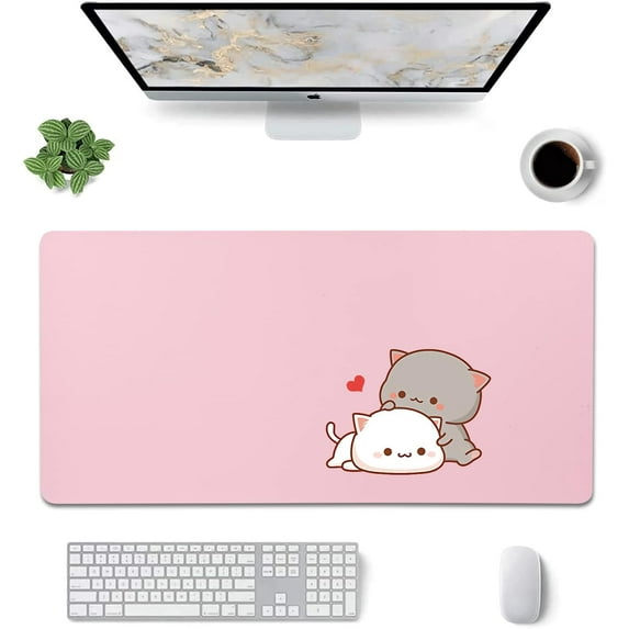 Cute Cats Pattern Desk Mat,Cartoon Animal Game Extended Mouse Pad,Pink Desk Mat,MakeupTable Mat,Desk Writing Mat for Office Work Home for Girl chid(31.5''''X15.7'''',Pink&Couple Cats)
