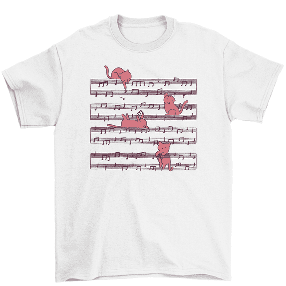 Cute Cats Playing Sheet Music Notes Musician Gift T-Shirt Men Women
