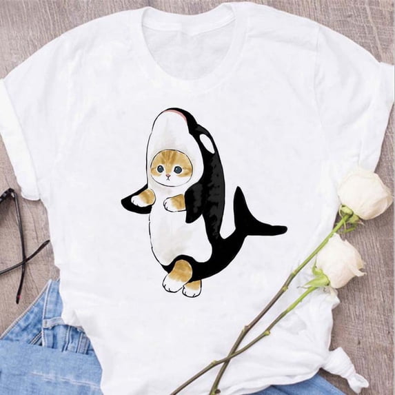 Cute Cats Printing Women T-shirts New Kawaii Women's Tshirt Fashion Women Clothing Funny Korean Style T-Shirts Shirts for Woman