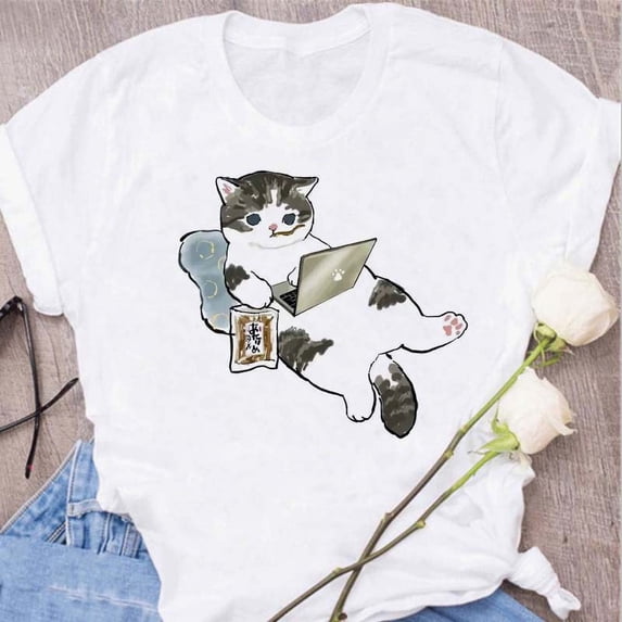 Cute Cats Printing Women T-shirts New Kawaii Women's Tshirt Fashion Women Clothing Funny Korean Style T-Shirts Shirts for Woman