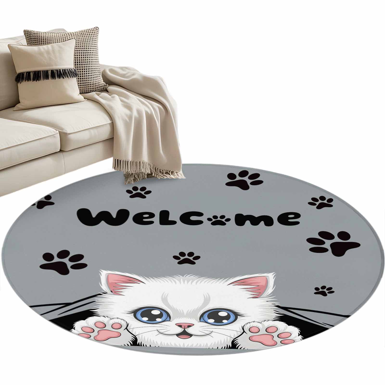 Cute Cats Round Area Rugs Collection 3', Vintage Cat Claws Pets Cartoon ...