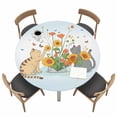 thumbnail image 1 of Cute Cats Round Fitted Tablecloth with Elastic Edge Yellow Red Flower Butterflies Leaf Gradient Blue Table Cover Fit for 45"-54" Tables Waterproof Tablecloths for Dinner Camping Picnic, 1 of 9