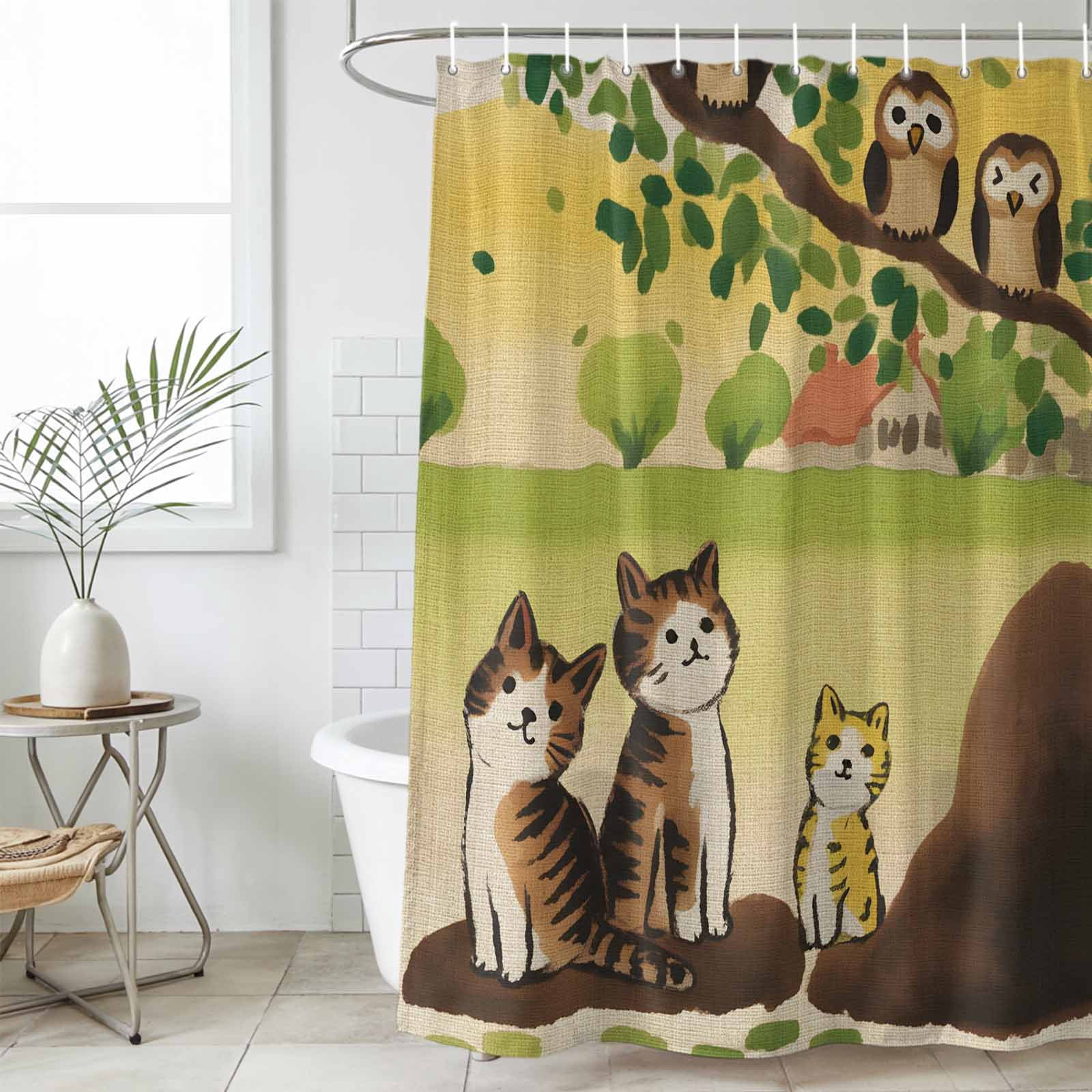 Cute Cats Shower Curtain Set, Waterproof Shower Curtains for Bathroom