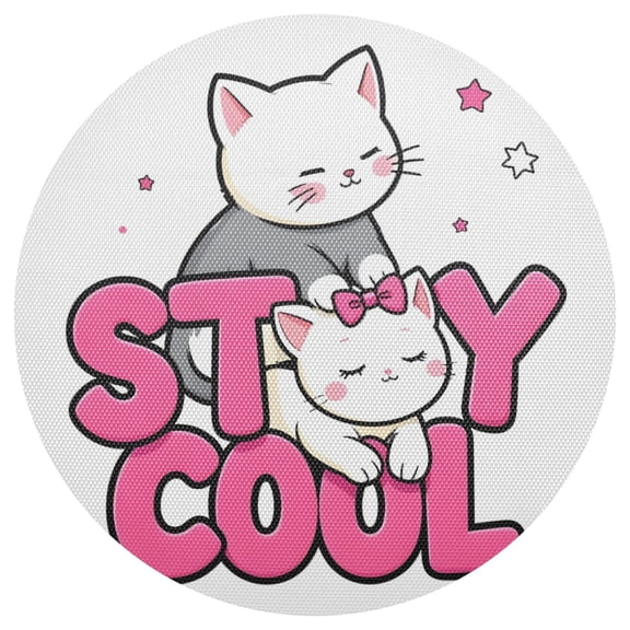 Cute Cats Stay Cool Stars PVC Round Grid Placemat Table Mat 1 Pc 15.4" x 15.4"