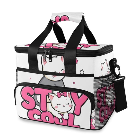 Cute Cats Stay Cool Stars Portable Cooler Lunch Box Reusable Insulated Lunch Bag Leakproof 15L