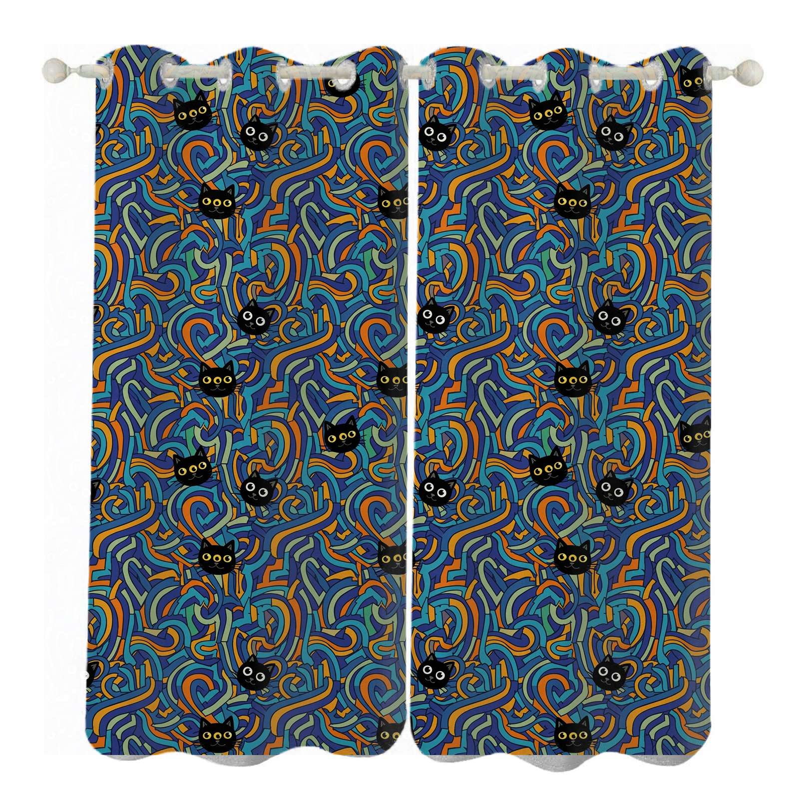 Cute Cats Swirl Pattern Sunshade Curtains Home Bedroom Living Room ...