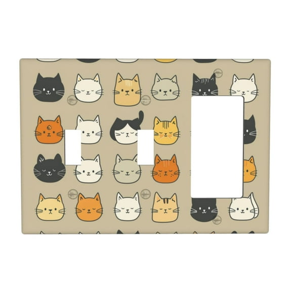 Cute Cats Switch Cover Decorative Wall Plate 3-Gang 2-Toggle 1-Decor Standard Size