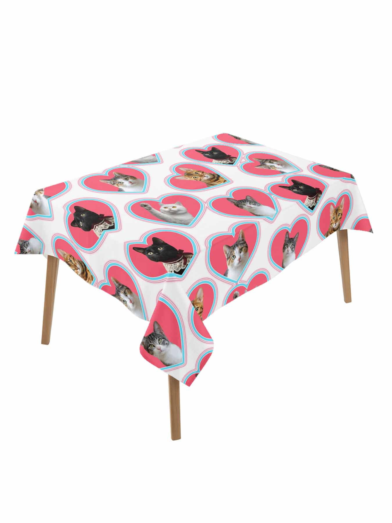 Cute Cats Table Cloth, Waterproof Tablecloth for Rectangle Tables, Pink ...