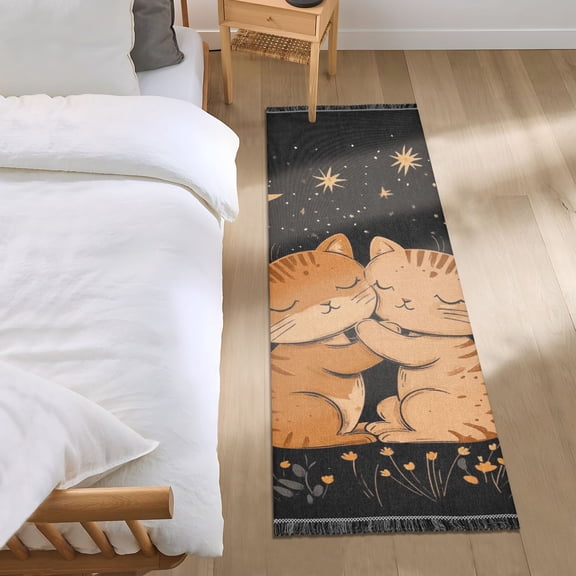 Cute Cats Together Bedroom Runner Rug 2'x 6' Non Slip Carpet Indoor Home Area Rug Living Room