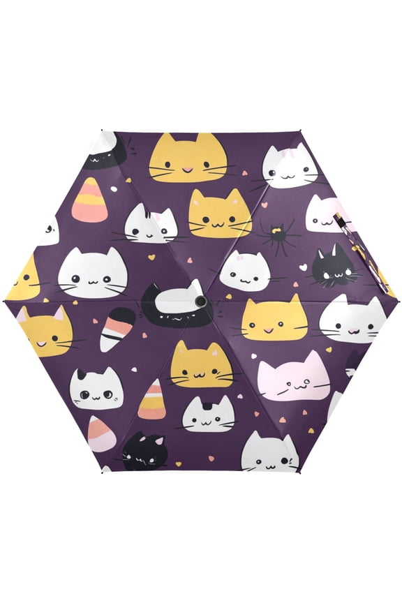 Cute Cats Umbrellas for Sun Auto Open Close UV50+ Waterproof 5-Fold Compact Fiberglass Frame