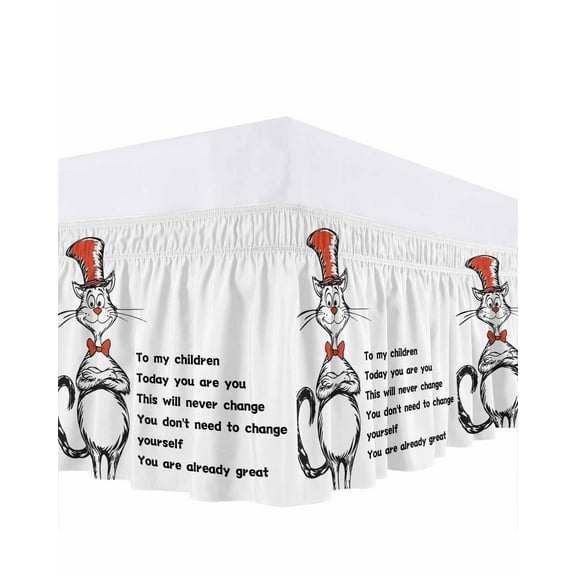 Cute Cats Wear Red Hats Ruffle Bed Skirt Queen Size Healing Words to My Children Adjustable Elastic Dust Bed Skirts Wrap Around Bedskirt Wrinkle Free Easy Fit with 16 Inch Drop