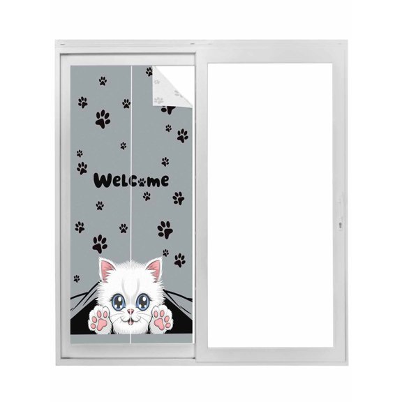 Cute Cats Window Privacy Film, Vintage Cat Claws Pets Cartoon Kitten Grey Static Cling UV Sun Blocking Tint Film Heat Control Windows Films for Bedroom Bathroom, Window Stickers 17.7"x39.3"