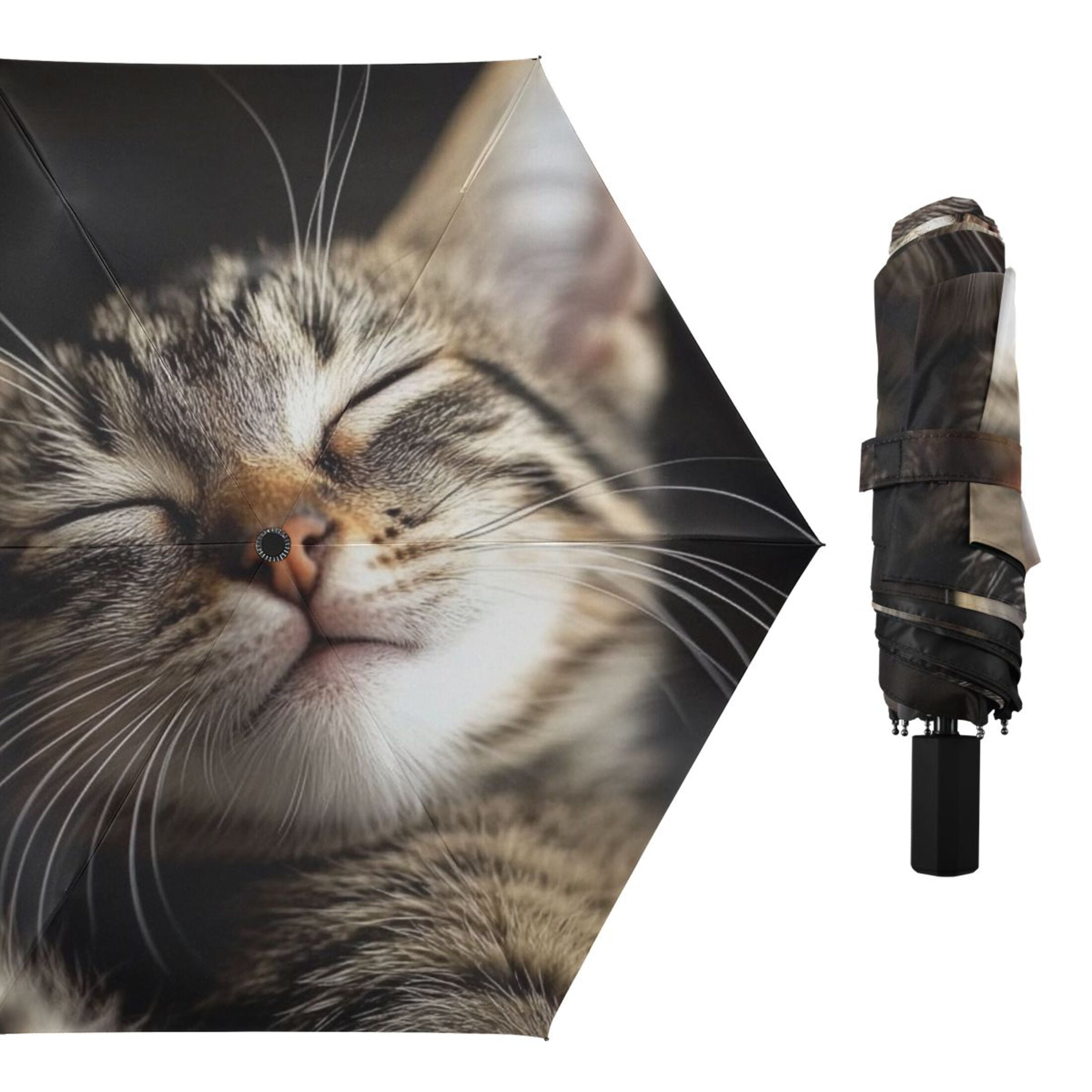 Cute Cats Wink All Weather Umbrella Triple Folding Parasol 6 Ribs UV Protection Portable