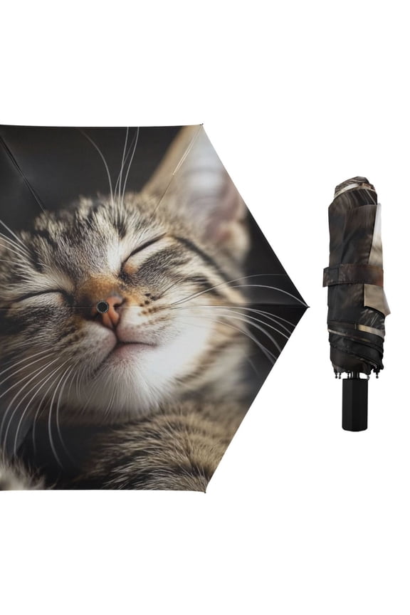 Cute Cats Wink All Weather Umbrella Triple Folding Parasol 6 Ribs UV Protection Portable