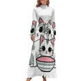 thumbnail image 1 of Cute Cats With Bowl Women's Long Dress Long Sleeves Dress Vintage Dresses Party Maxi Dress High Waist Dress, 1 of 4