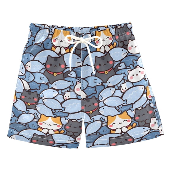 Cute Cats and Fish Swim Trunks Quick Dry Beach Pool Board Shorts Lightweight Stylish Print Sizes 2T to XL