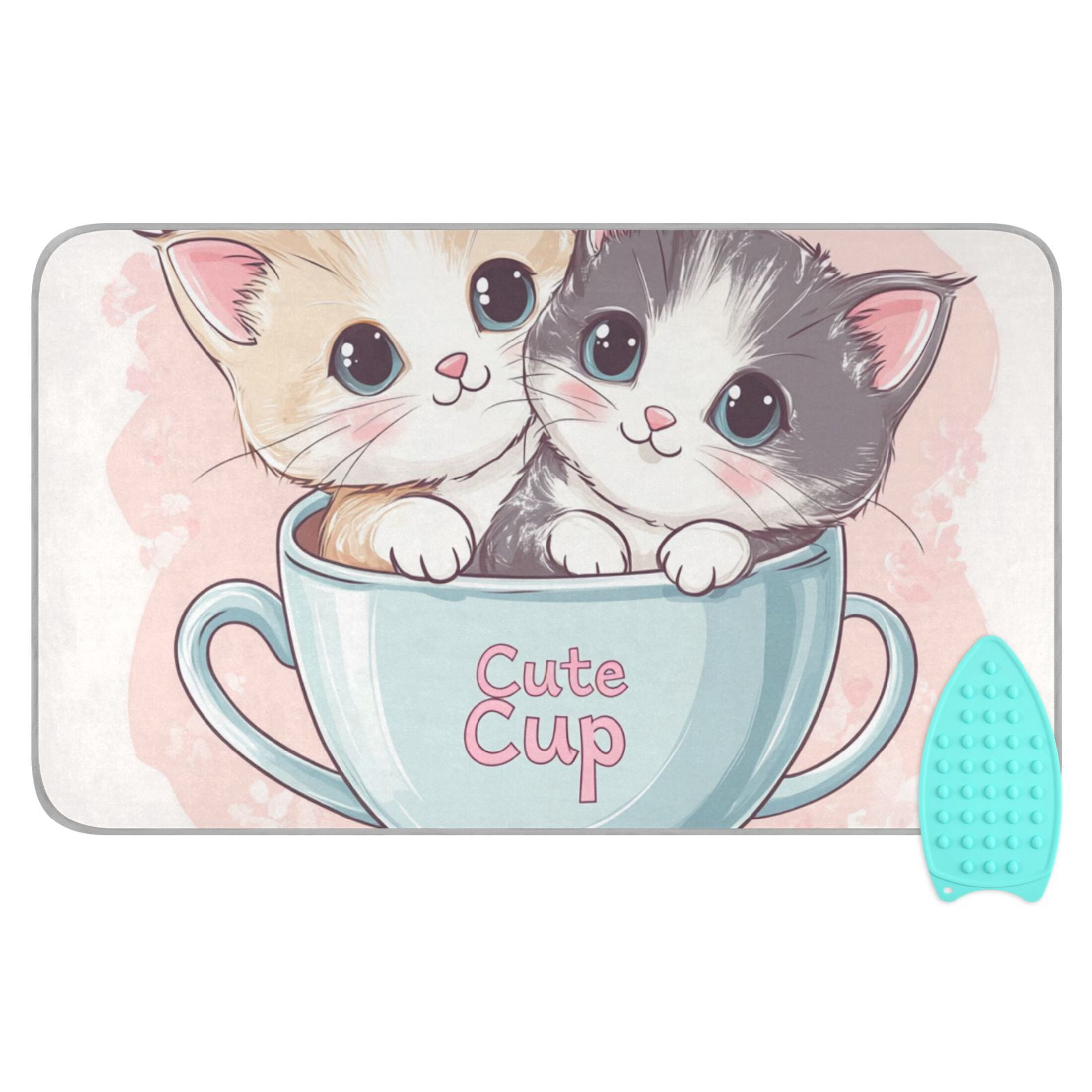 Cute Cats in The Cup Ironing Mat Blanket Portable Travel Ironing Pad Heat Resistant Pad 47.2" x 27.6”