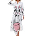 thumbnail image 1 of Cute Cats with Bowl Shirt Dress Long Sleeve Street Fashion V Neck Oversized Casual Dress Women Evening Dress, 1 of 7