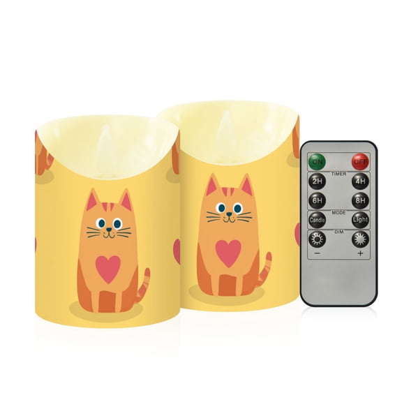 Cute Cats with Pink Hearts Valentine Vector Flickering Flameless Candles with Remote Timer Battery Operated LED Tealight Set of 2 S