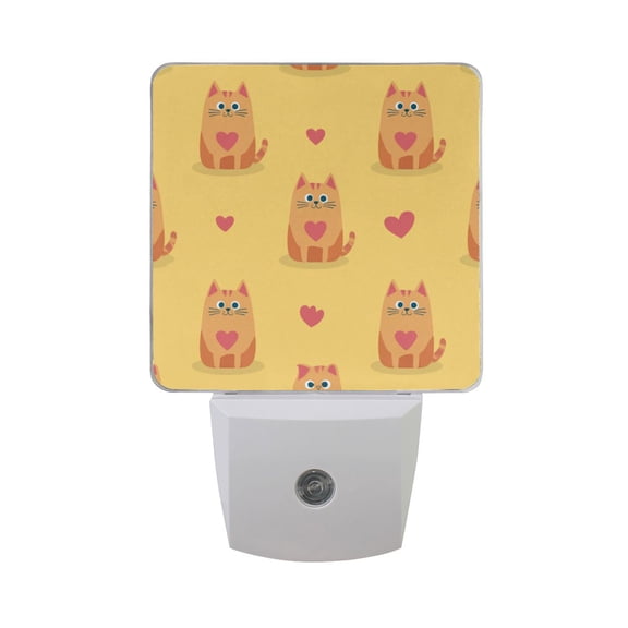 Cute Cats with Pink Hearts Valentine Vector LED Night Light Sensor Lamp Plug-in Adjustable Brightness 2 Pack