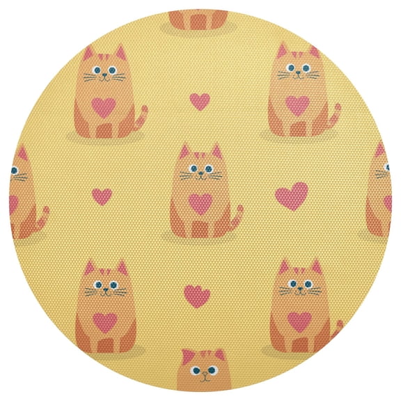 Cute Cats with Pink Hearts Valentine Vector PVC Round Grid Placemat Table Mat 1 Pc 15.4" x 15.4"