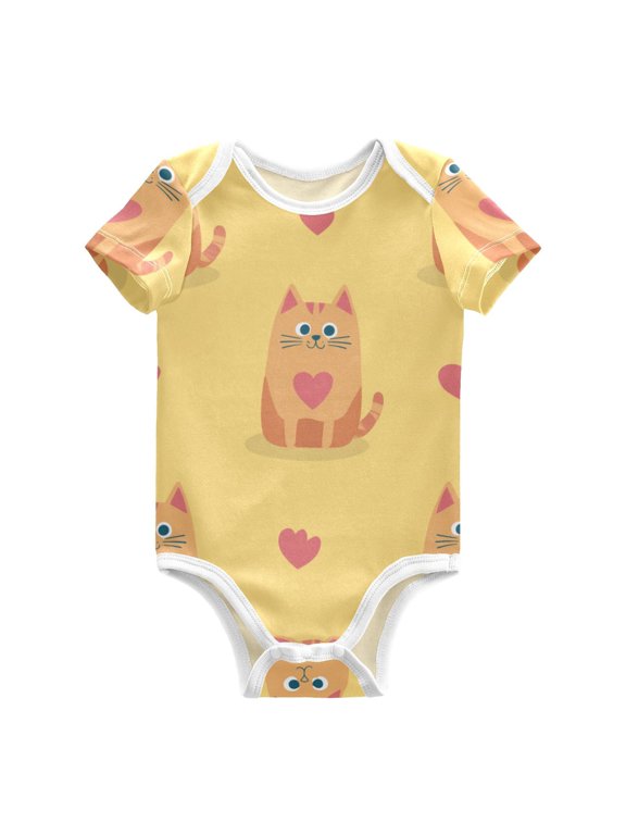 Cute Cats with Pink Hearts Valentine Vector Pure Cotton Bodysuit Short Sleeve Pajamas One-Piece Romper Unisex 6M