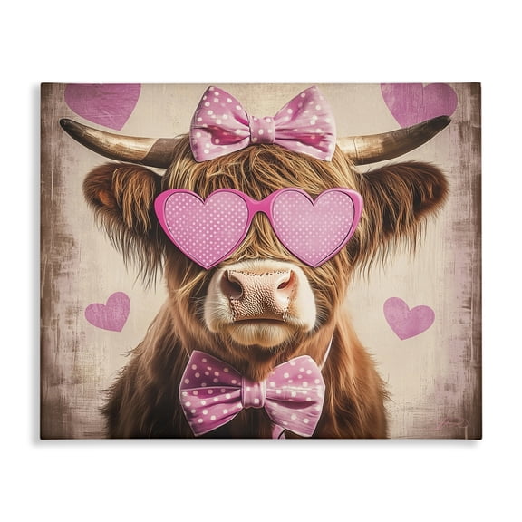 Cute Cattle Pink Hearts Canvas Wall Art, design by Shawna Stewart