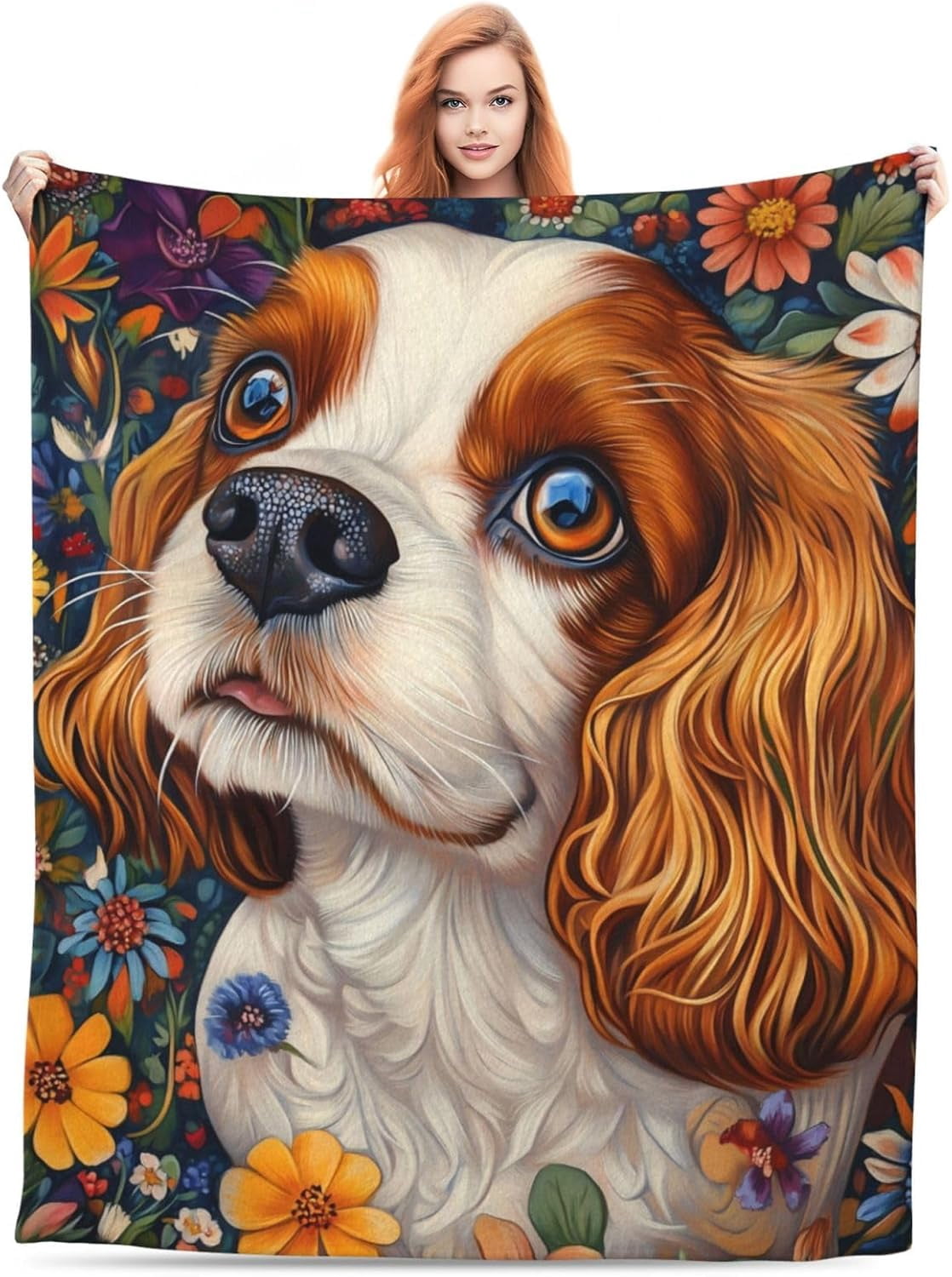 Cute Cavalier King Charles Spaniel Blanket Gifts for Women Adults, Warm Lightweight Soft Plush Cavalier King Charles Spaniel Dog Throw Blankets for Living Room Bed Sofa Home Decor 50x60