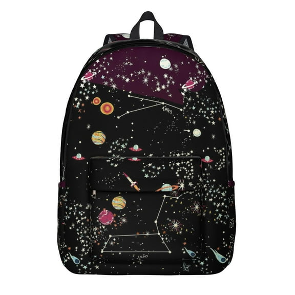 Cute Celestial Astronaut Backpack, Outer Space Rocket Moon and Stars Galaxy Print, Starry Night School Daypack