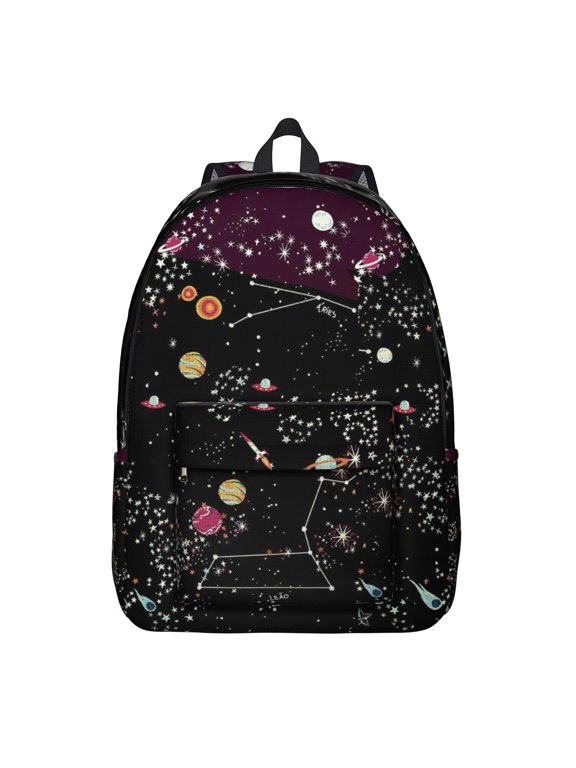 Cute Celestial Astronaut Backpack, Outer Space Rocket Moon and Stars Galaxy Print, Starry Night School Daypack