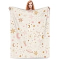 thumbnail image 1 of Cute Celestial Night Sky Space Stars Planets Crescent Blanket Valentine Day Gifts for Girls Women Soft Flannel Throw Blanket for Bed Home Sofa Decor 60"X50", 1 of 6