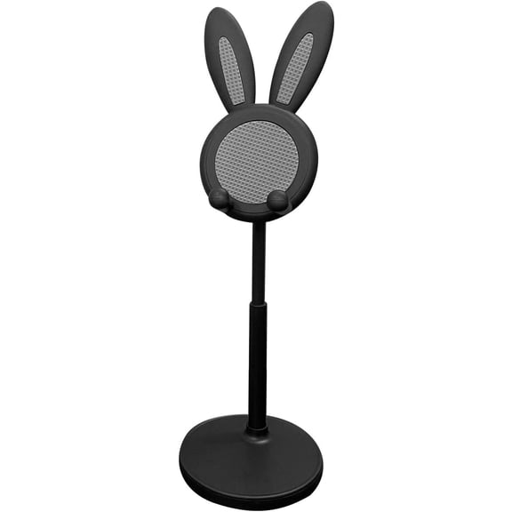 Cute Cell Phone Stand, Adjustable Bunny Phone Stand for Desk, Gifts for Women, Thick Case Friendly Holder Compatible with iPhone, Kindle, iPad, Switch, All Phones (Black)