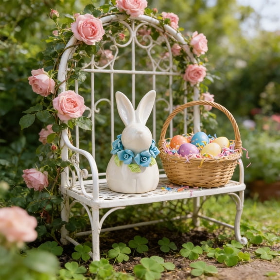 Cute Ceramic Bunny Ornament White Rabbit Figurine Home Living Room Desktop Shelf Display Modern Minimalist Decorative Statue Collectible Easter Style Gift Souvenir Birthday Home Decor