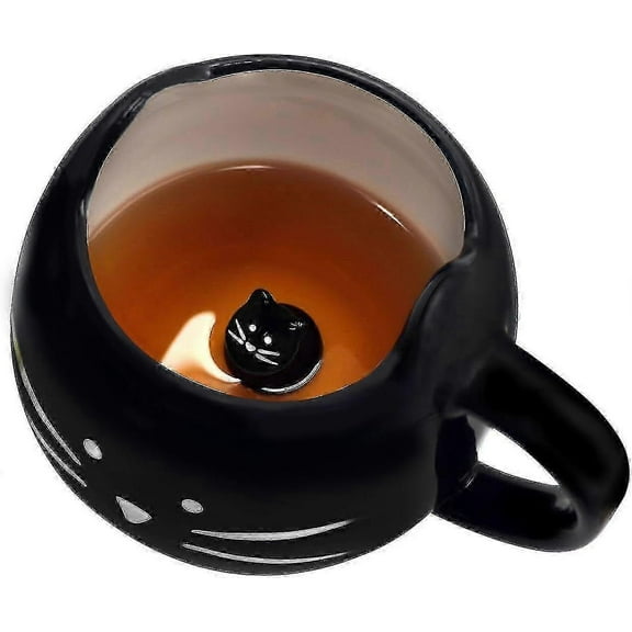 Cute Ceramic Cat Coffee Mug 12 Oz Cat Lovers Kitty Tea Mugs Gifts For Women Girls Black